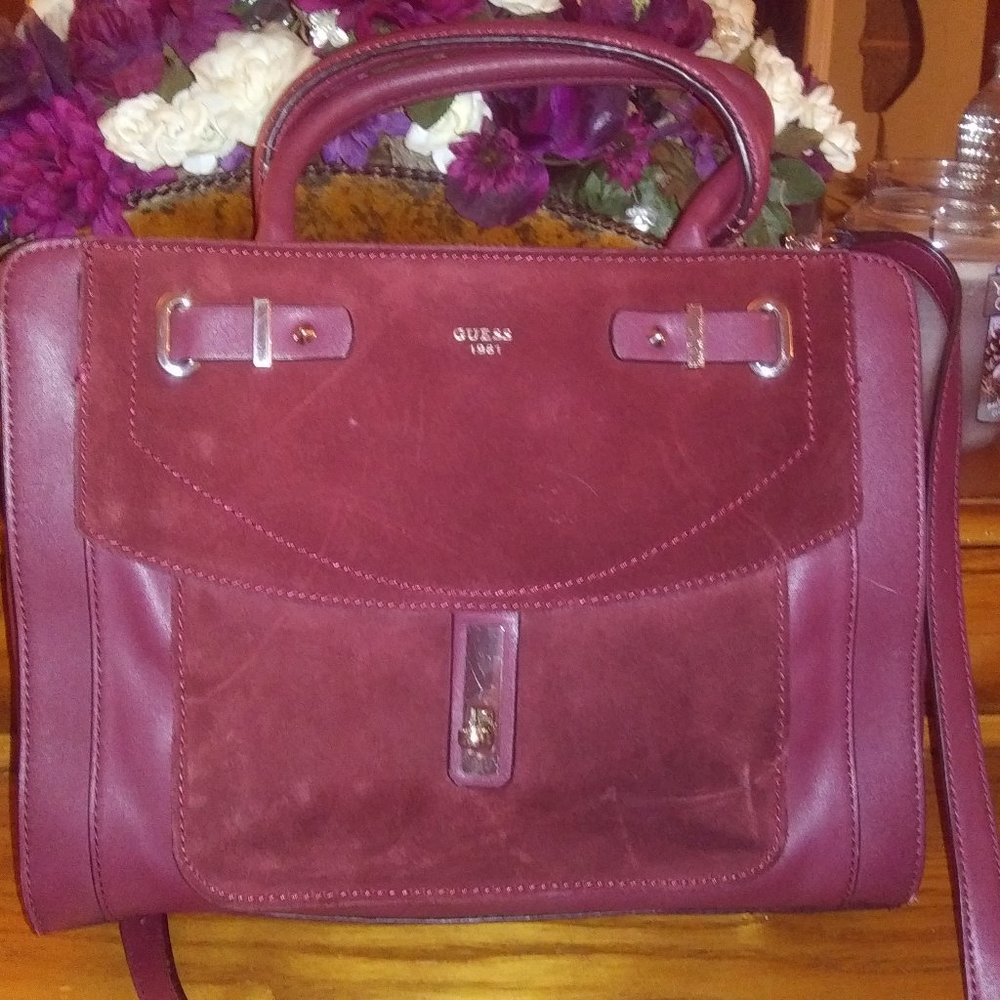 Maroon Satchel Crossbody Guess Handbag